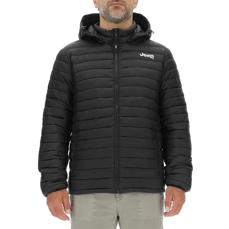 JEEP Herren Winterjacke O103344BK - Schwarze Steppjacke mit abnehmbarer Kapuze JEEP Herren Winterjacke O103344BK - Schwarze Steppjacke mit abnehmbarer Kapuze