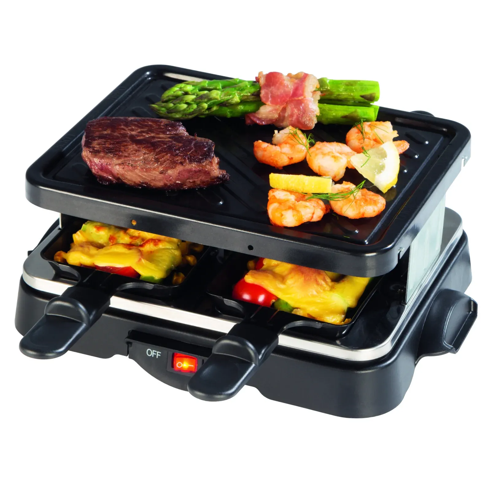 CUISINE EDITION Raclette-Grill für 4 Personen – Tischgrill mit Antihaftbeschichtung in Schwarz