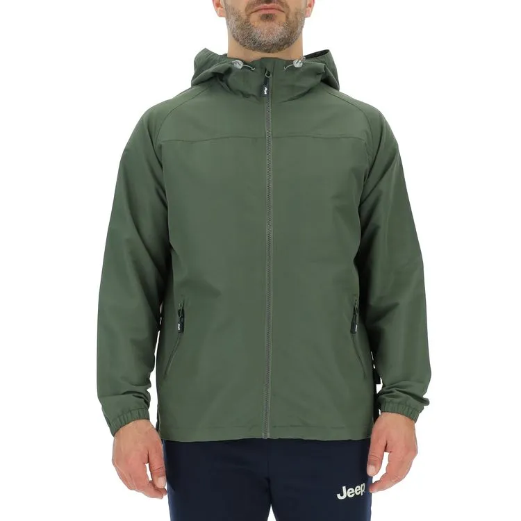 JEEP Herren Windjacke O102712GR - Grüne leichte Kapuzenjacke mit großem Jeep-Outline-Rückendruck JEEP Herren Windjacke O102712GR - Grüne leichte Kapuzenjacke mit großem Jeep-Outline-Rückendruck