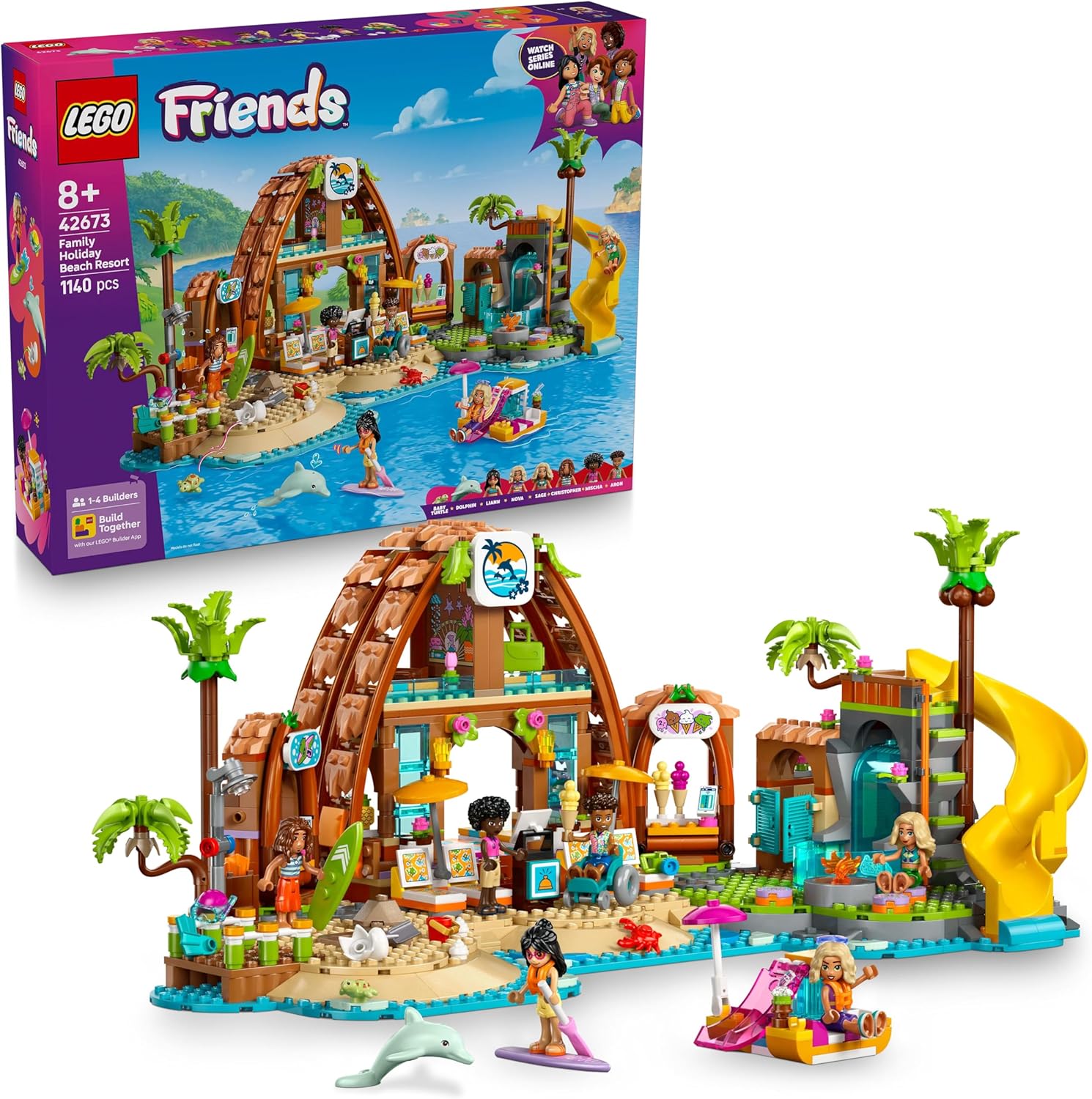 LEGO® Friends 42673 Familienurlaub im Strandresort LEGO® Friends 42673 Familienurlaub im Strandresort – Verpackung, Zubehör und Details sichtbar