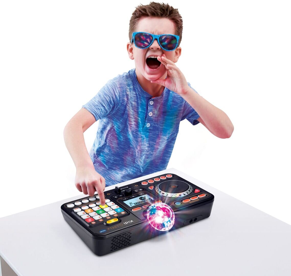 VTech Kidi DJ Mix interaktives DJ-Pult ab 6 Jahren VTech Kidi DJ Mix Spielkonsole in Schwarz/Multicolor aus Kunststoff mit Jog-Wheel, LED-Sound-Pad, Crossfader, Mikrofon, Bluetooth, Disco-Licht & 15 Melodien, ab 6 J.,