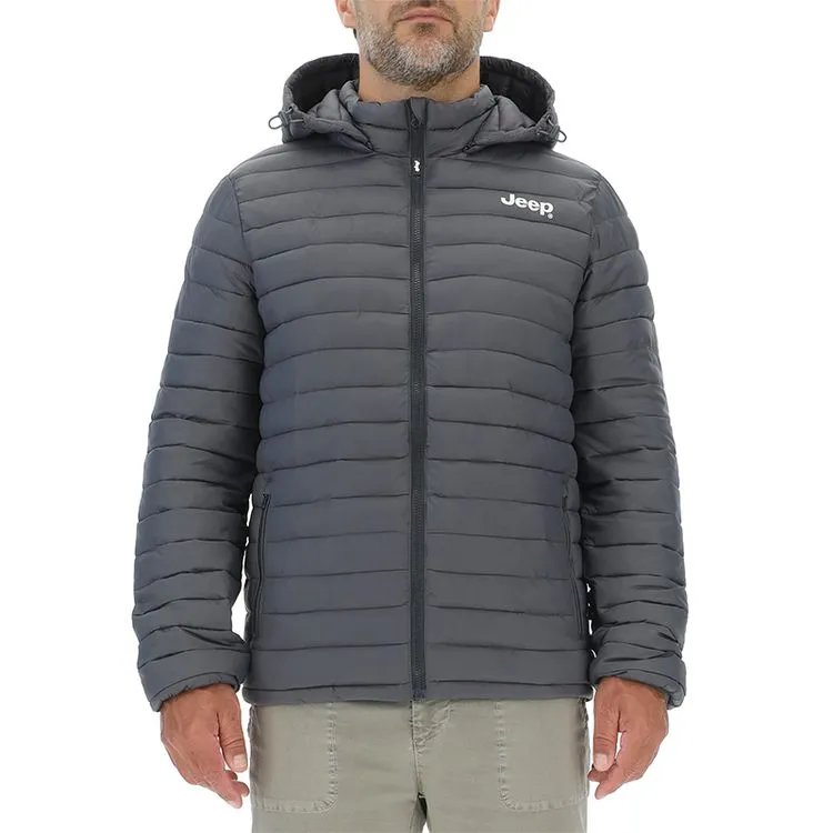 JEEP Herren Winterjacke O103344GR - Dunkelgraue Steppjacke mit abnehmbarer Kapuze JEEP Herren Winterjacke O103344GR - Dunkelgraue Steppjacke mit abnehmbarer Kapuze