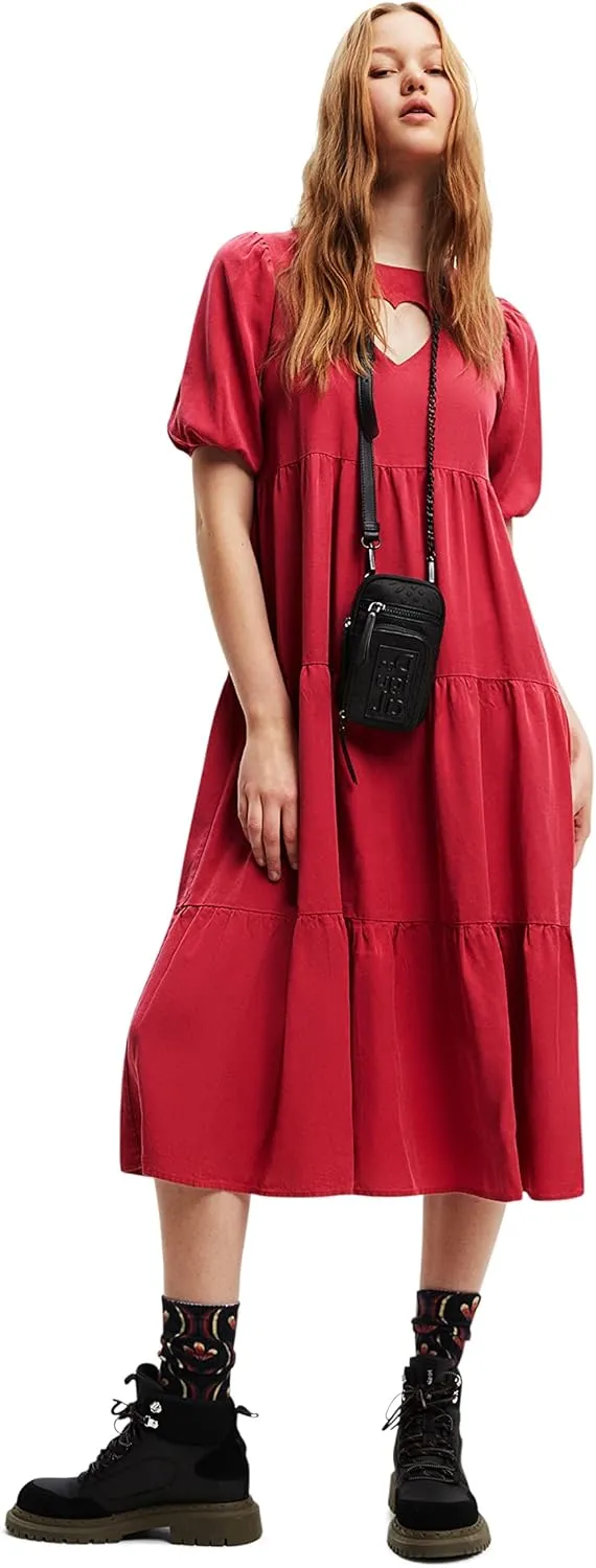 Desigual Damen Kleid - Rotes Kleid mit Herz-Ausschnitt 22WWVW303194 GR. M Desigual Damen Kleid - Rotes Kleid mit Herz-Ausschnitt 22WWVW303194 GR. M
