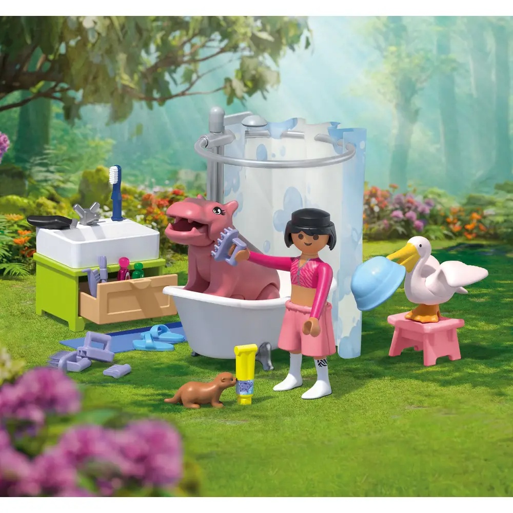 PLAYMOBIL 71950 tierischer badespass Baden, Zeichentrick, Wanne, Gras, Pflanze