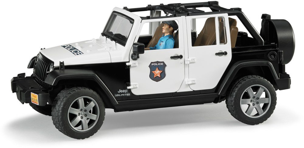 BRUDER 02526 - Jeep Wrangler Unlimited Rubicon Polizei Fahrzeug mit Polizist und Ausstattung Auto, Jeep, Fahrzeug, Rad, Person