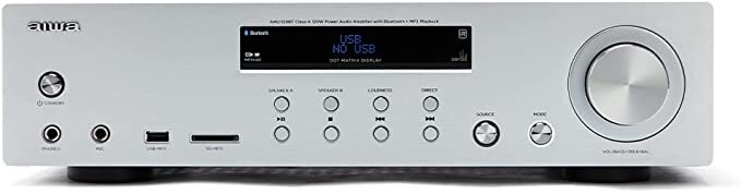 Aiwa_AMU-120BT/SL_:_Verstärker,_AV-Receiver,_mit_Bluetooth_5.0,_120_W,_USB-Anschluss,_SD-Kartenleser,_Farbe:_Silber, Elektronik, CD-Player, Verstärker, Sprecher, Stereo