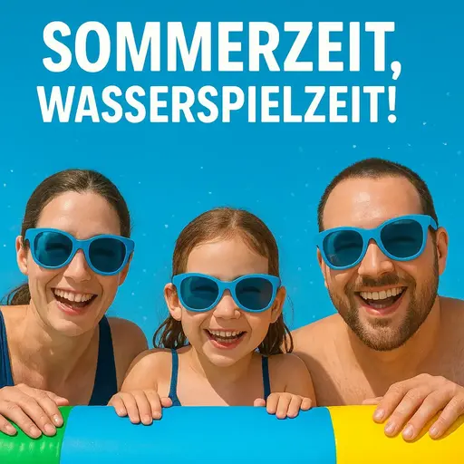 Kinder spielen im Sommer mit buntem Wasserspielzeug im Garten