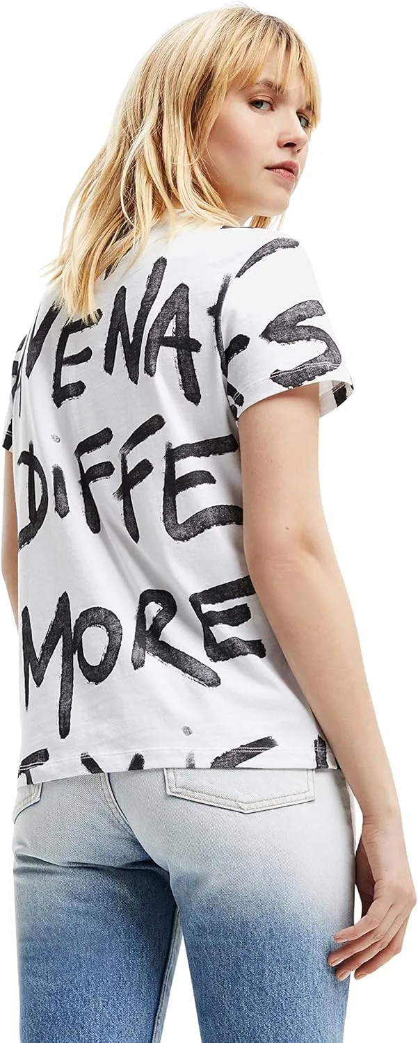 Desigual Damen T-Shirt - Weißes T-Shirt mit Schriftprint 22WWTK211000 GR. XS Desigual Damen T-Shirt - Weißes T-Shirt mit Schriftprint 22WWTK211000 GR. XS