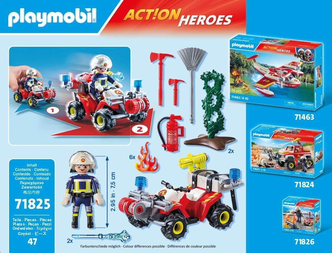 PLAYMOBIL 71825 - Action Heroes: Feuerwehr Quad mit Wasserkanone & Figur Spielzeug, Rad, Flugzeug, Baby, Person