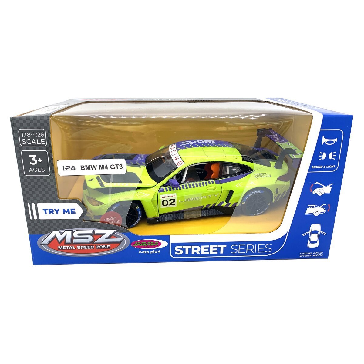 JAMARA BMW M4 GT3 Diecast 1:24 grün inkl. Knopfzellen ab 3 Jahren