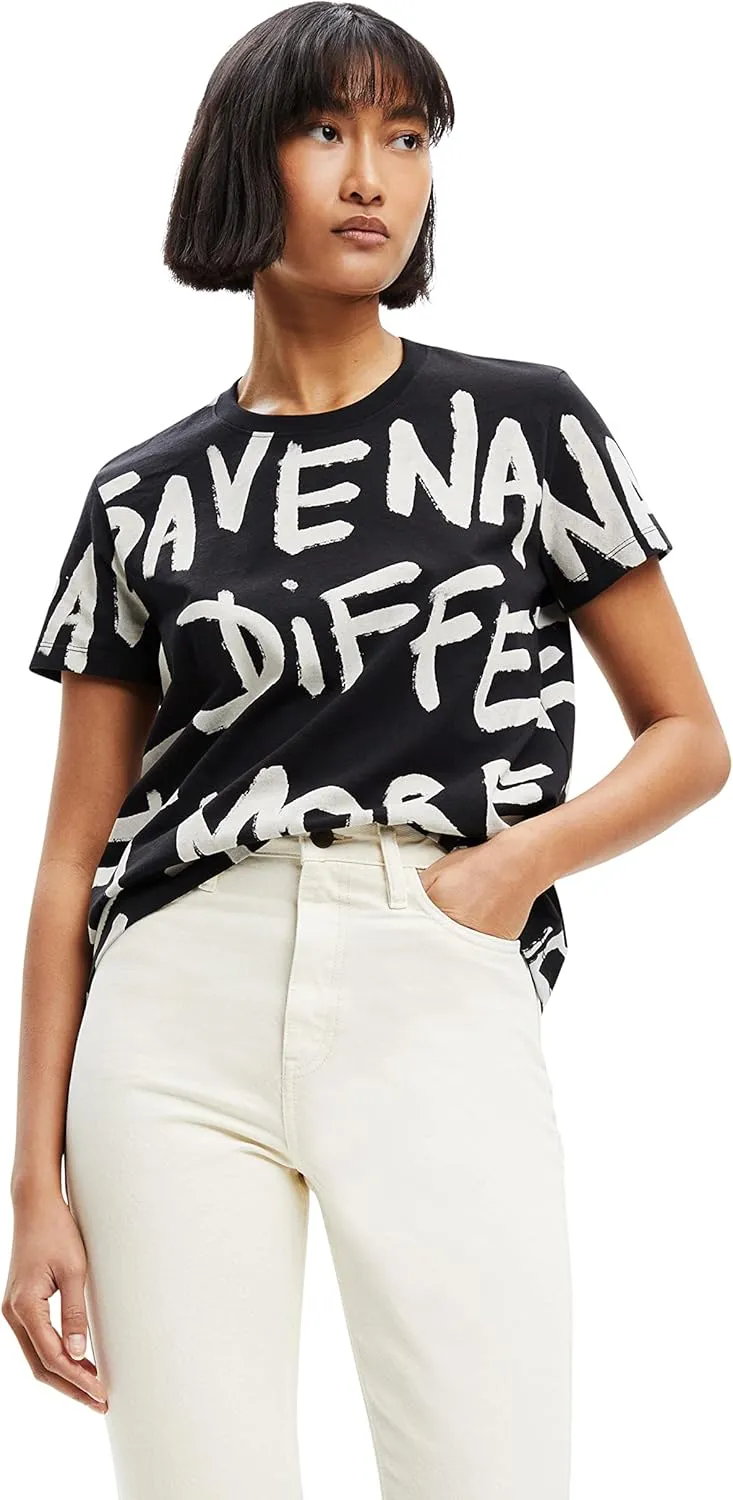 Desigual Damen T-Shirt - Schwarzes T-Shirt mit Schriftprint 22WWTK212000 GR. XS Desigual Damen T-Shirt - Schwarzes T-Shirt mit Schriftprint 22WWTK212000 GR. XS