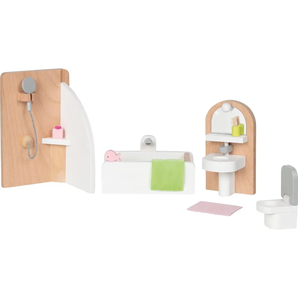 goki Puppenmöbel „Badezimmer“ - 10-teilig, Holz & Stoff, modernes Design