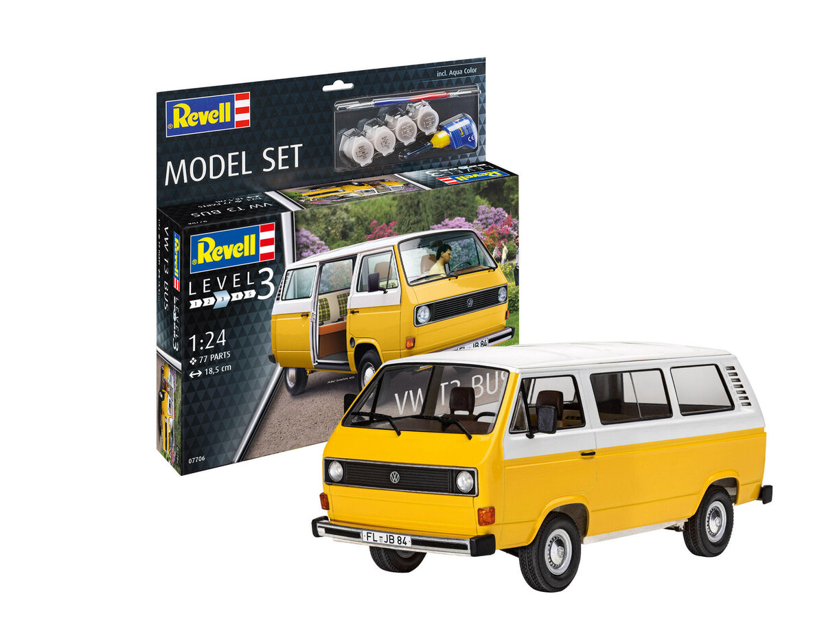 Revell_67706_1:25_Model_Set_VW_T3_Bus, Wohnwagen, Lieferwagen, Auto, Bus, Kleinbus