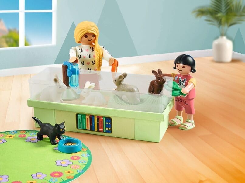 PLAYMOBIL 71753 - My Life: Familie mit Hasen, Katze und Aquarium Sandale, Person, Baby, Teppich, Spielzeug
