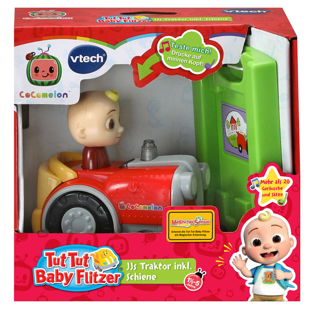 VTech_Tut_Tut_Baby_Flitzer_Traktor_m_Schiene_(80-558104), Puppe, Spielzeug, Maschine, Rad, Gesicht