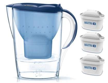 BRITA „Marella“ - Tischwasserfilter, Blau, 2,4 l, inkl. 3× MAXTRA+ Kartuschen Kanne, Wasserkrug, Flasche, Shaker