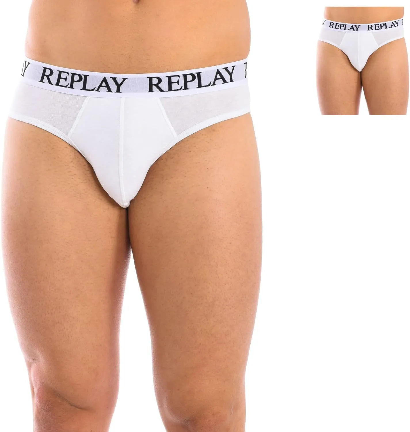 REPLAY Herren Slips I101182WH – Weiß, 2er Pack Cotton-Stretch GR. L