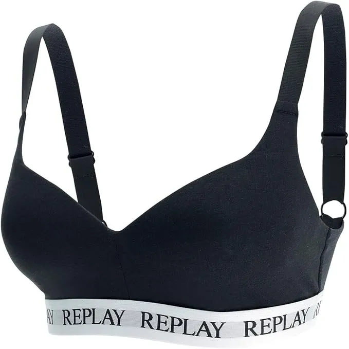 REPLAY Damen Bralette I101299BK - Schwarz, Gepolstertes Bustier mit Logo-Bund REPLAY Damen Bralette I101299BK - Schwarz, Gepolstertes Bustier mit Logo-Bund