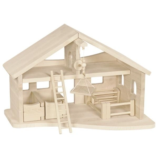 goki Holzstelzen Stall mit Seilwinde - Massivholz-Bauernhofstall, 56,5 × 38 × 39,5 cm goki Holzstelzen Stall mit Seilwinde - Massivholz-Bauernhofstall, 56,5 × 38 × 39,5 cm