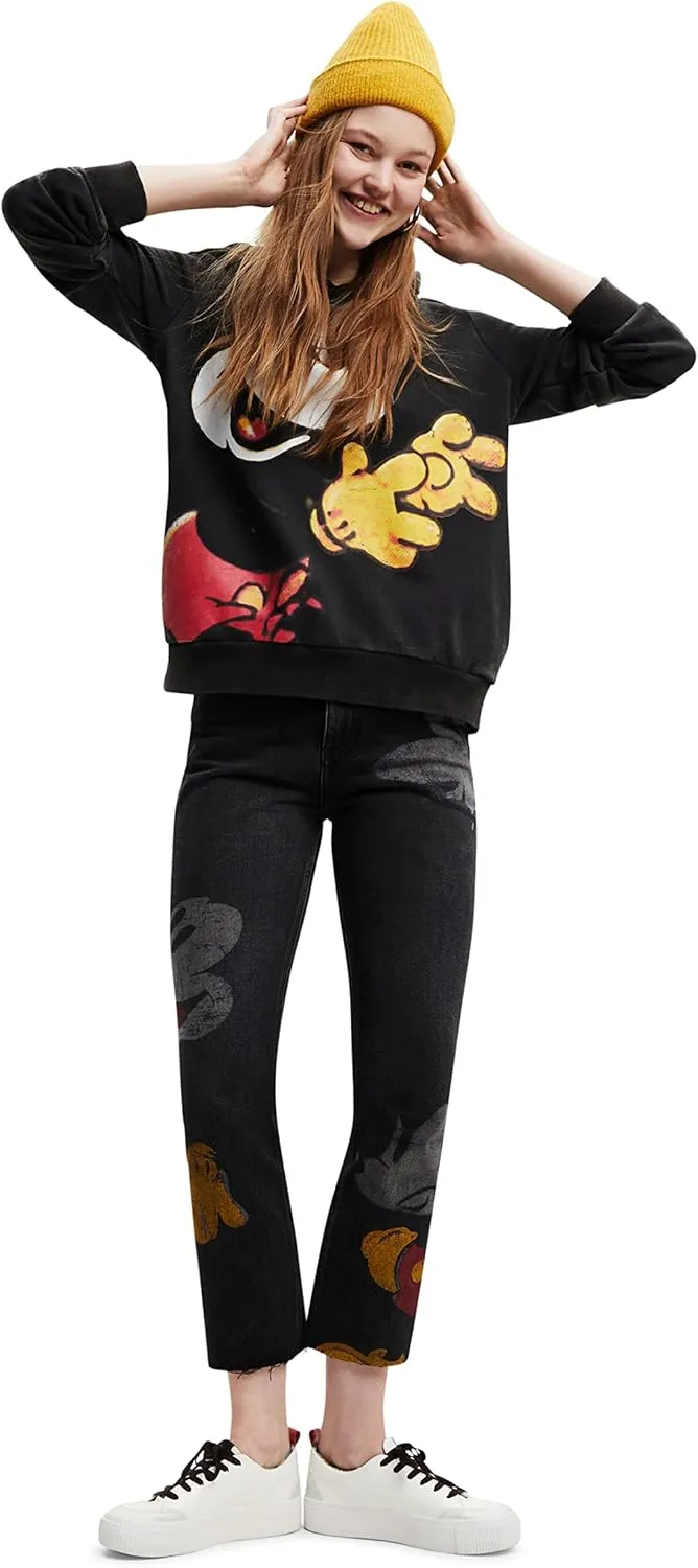 Desigual Damen Sweatshirt - Schwarzes Sweatshirt mit Mickey-Mouse-Print 22WWSK492022 GR. M
