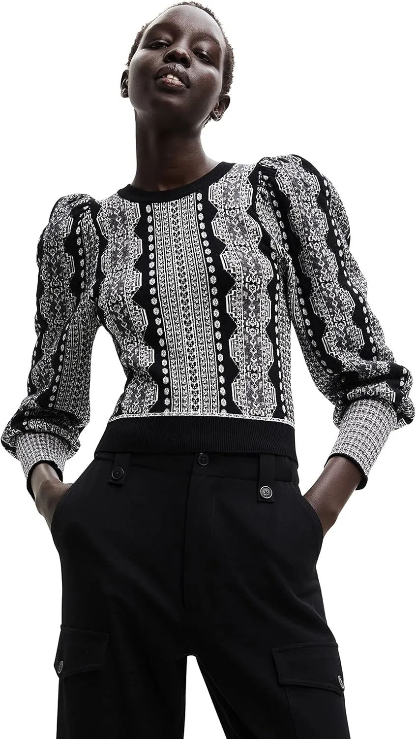 Desigual Damen Pullover - Schwarz-Weiß Strickpullover mit Muster 22WWJFA22000 GR. S