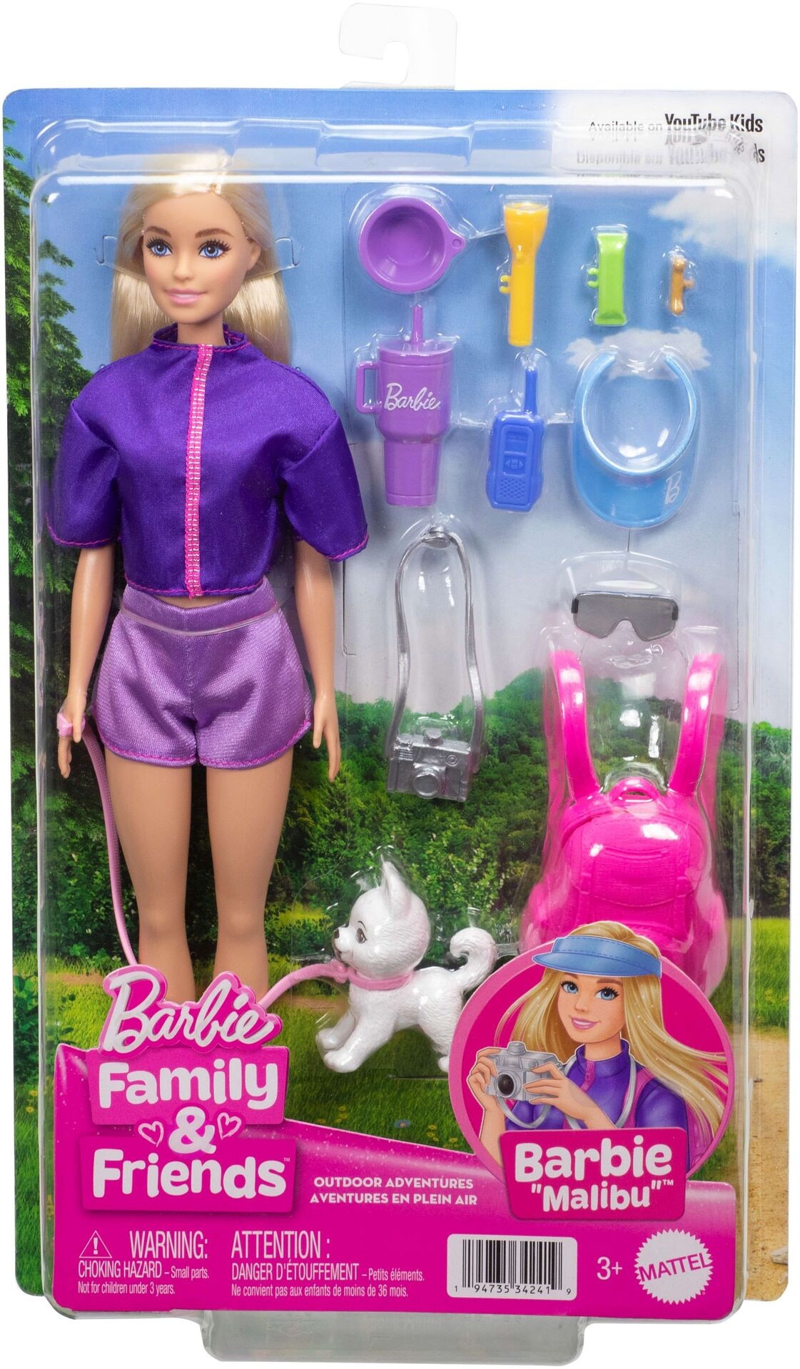 Barbie Outdoor-Abenteuer Modepuppe Malibu mit mehr als 10 Zubehörteilen zum Thema Camping, darunter ein Hündchen - Puppe - Mattel - Barbie Outdoor-Abenteuer Modepuppe Malibu mit mehr als 10 Zubehörteilen zum Thema Camping, darunter ein