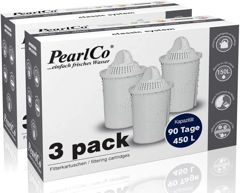 PEARLCO 280606 Classic Wasserfilter Kartuschen – 6er Pack – kompatibel mit Brita Classic