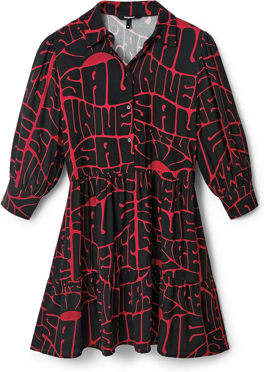 Desigual Damen Kleid - Schwarzes Kleid mit pinkem Schriftzug-Print 22WWVW203001 GR. S Desigual Damen Kleid - Schwarzes Kleid mit pinkem Schriftzug-Print 22WWVW203001 GR. S
