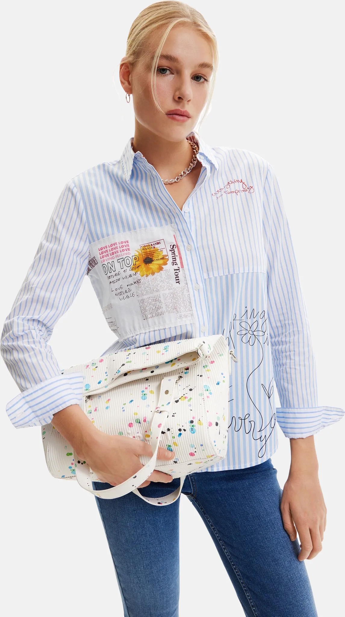Desigual Damen „Fantastic“ - Weiß mit Farbspritz-Design 22WAXPB6 Handtasche Desigual Damen „Fantastic“ - Weiß mit Farbspritz-Design 22WAXPB6 Handtasche