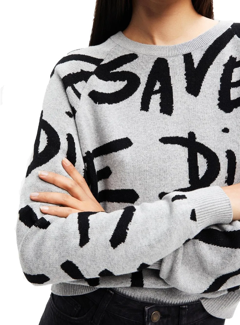 Desigual Damen Pullover - Grauer Sweater mit Statement-Print 22WWJFA62042 GR. S Desigual Damen Pullover - Grauer Sweater mit Statement-Print 22WWJFA62042 GR. S