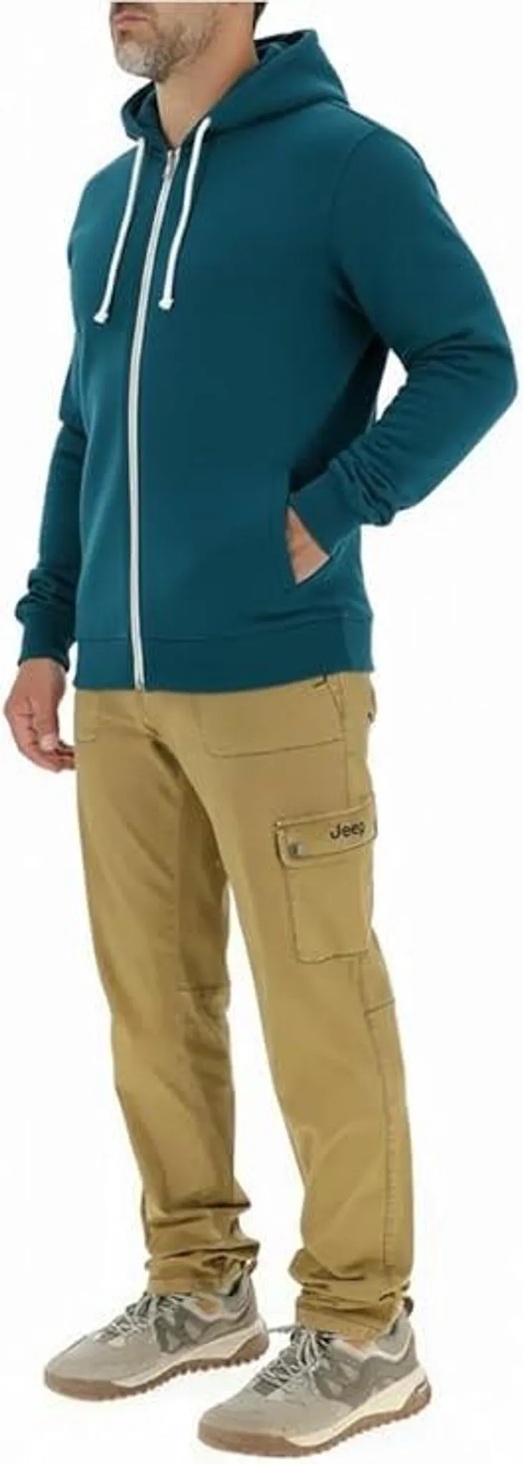 JEEP Herren Kapuzenjacke O103180BL - Dunkelblaue Sweatjacke mit Jeep-Star-Print und Reißverschluss GR. XXL