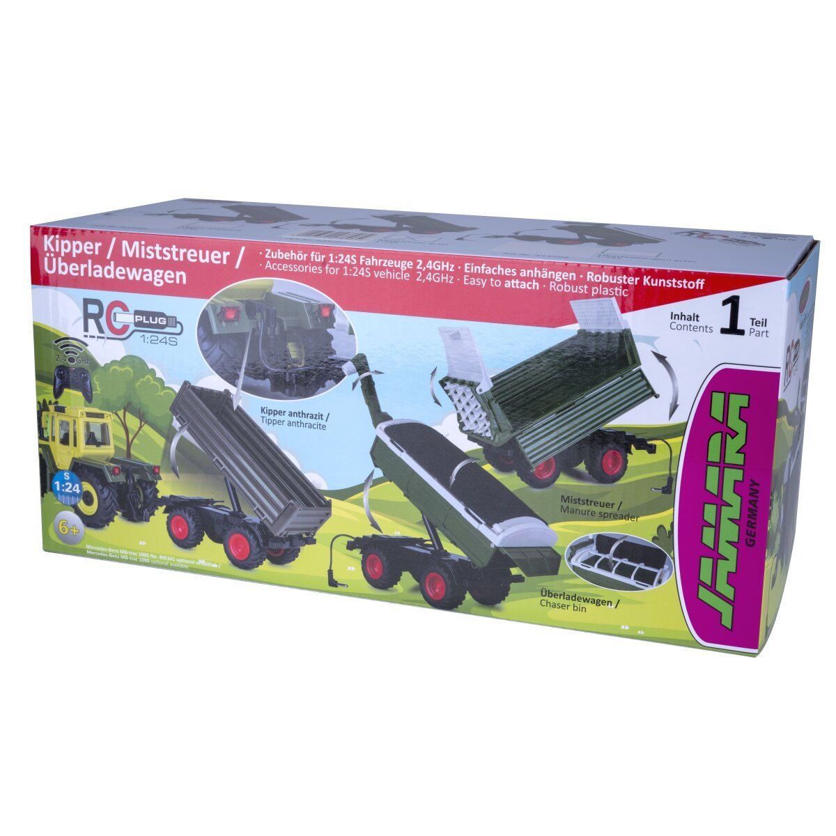 JAMARA Überladewagen grün für RC-Traktor MB-trac 1000 1:24S-Plug ab 6 Jahren