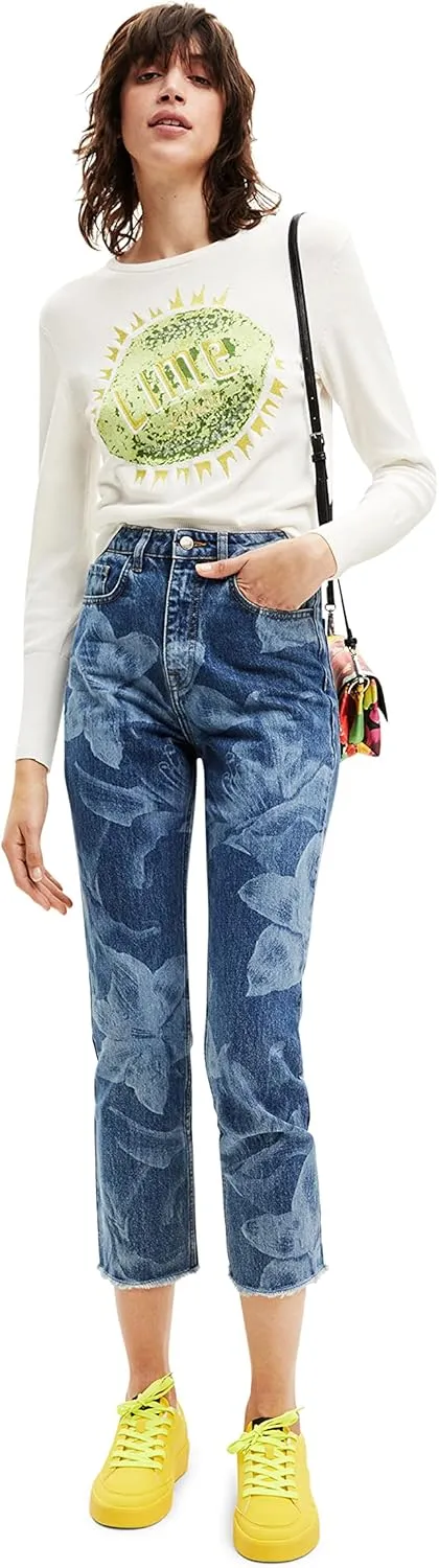 Desigual Damen Pullover - Strickpullover mit „Lime“ Paillettenmotiv 22WWJF311000 GR. S