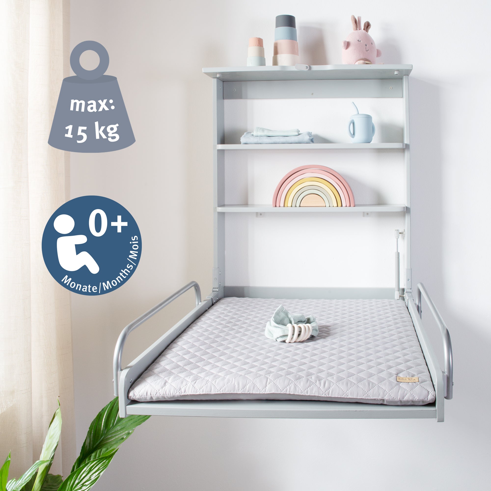 Roba 212015TPV230 Wandwickelregal +Wickelauflage grau taupe – Wickeln & Baden - Bild 8 Roba 212015TPV230 Wandwickelregal +Wickelauflage grau taupe – Wickeln & Baden - Produktbild 8