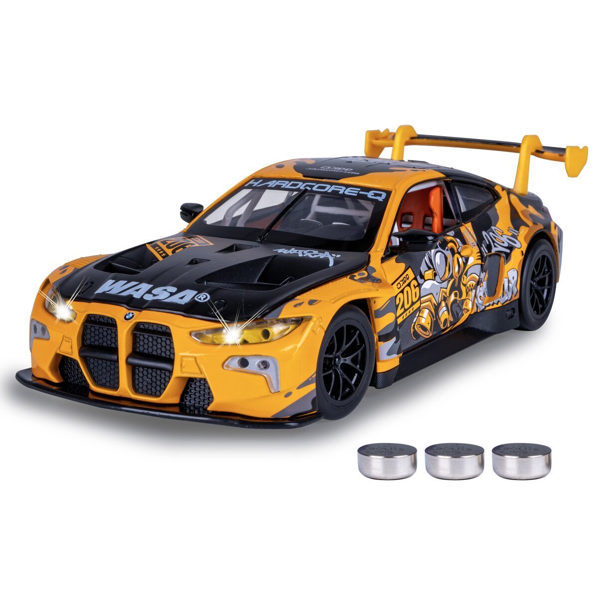 JAMARA BMW M4 GT3 Diecast 1:24 gelb inkl. Knopfzellen ab 3 Jahren