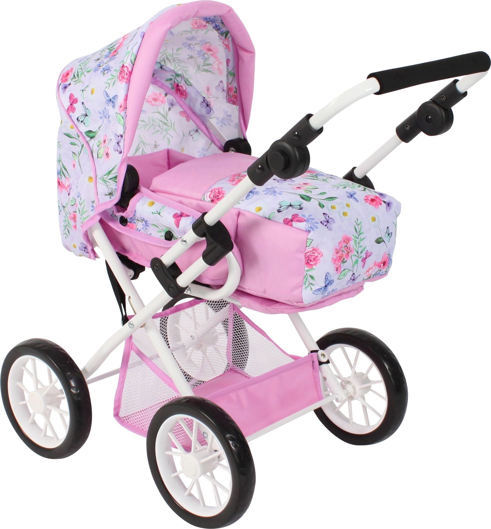 Kombi-Puppenwagen LENI Flowers Buggy, Maschine, Rad, Buggy, Maschine, Rad, Buggy, Maschine, Rad