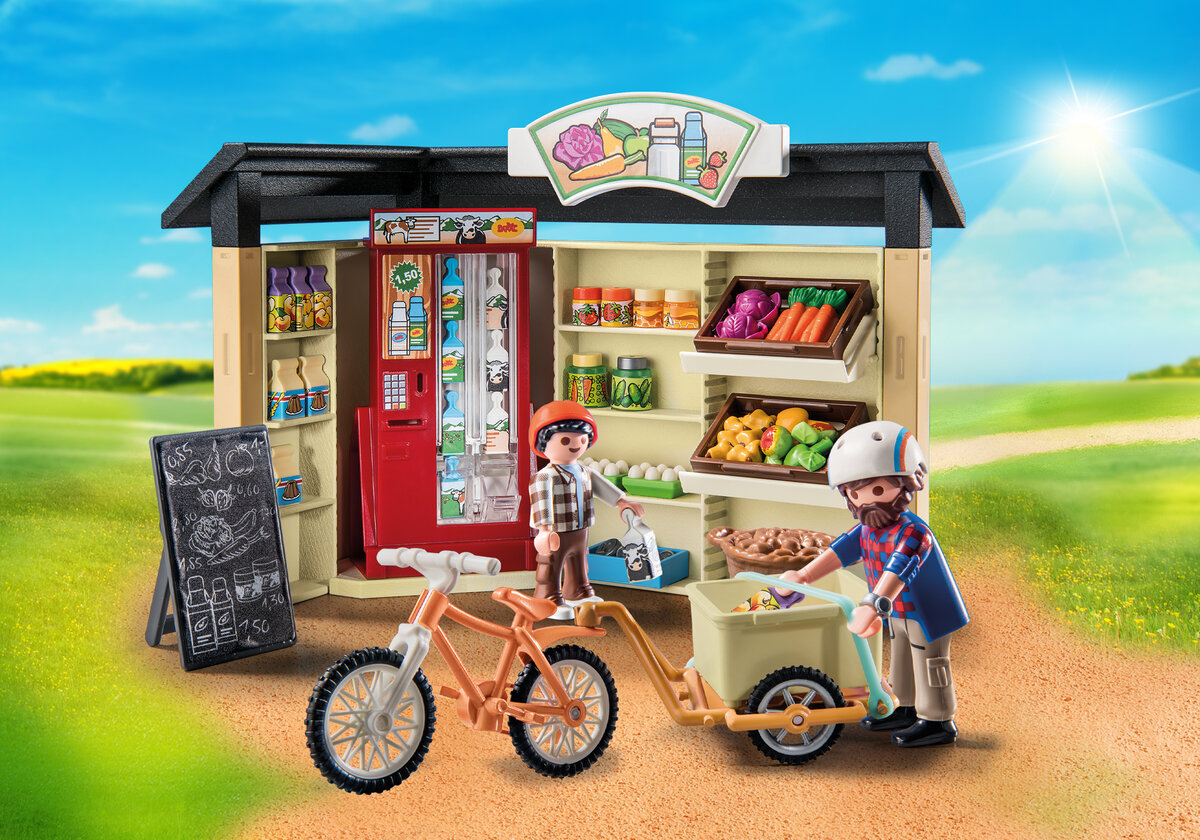 PLAYMOBIL 71250 24-Stunden-Hofladen Person, Rad, Kiosk, Portrait, Fahrrad