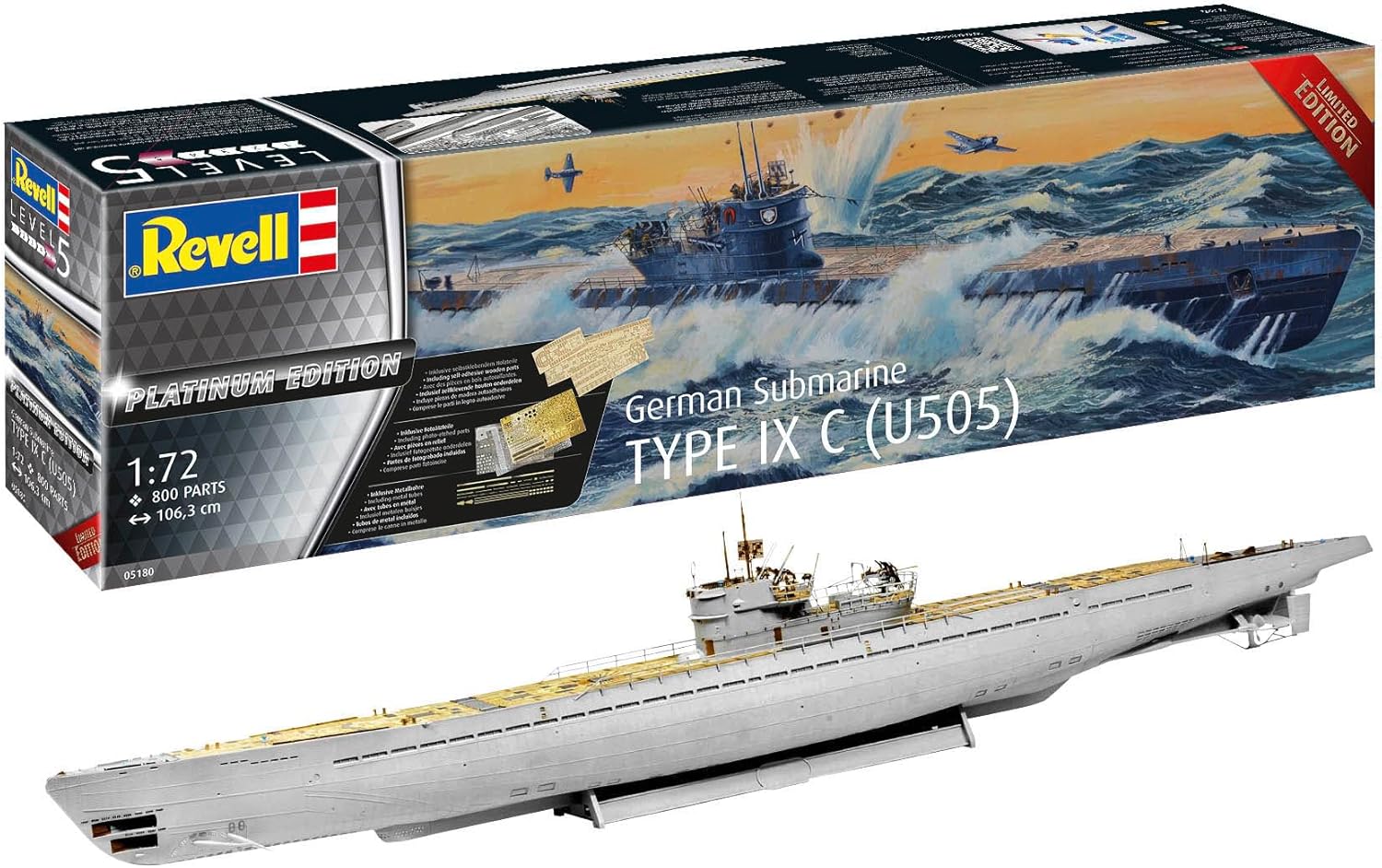 Revell 05180 German Submarine Type IX C U505 "Platinum Edition" Modellbausatz 1:72 Revell, 05180, German, Submarine, Type, IX, C, U505, "Platinum, Edition", Modellbausatz, 1:72
