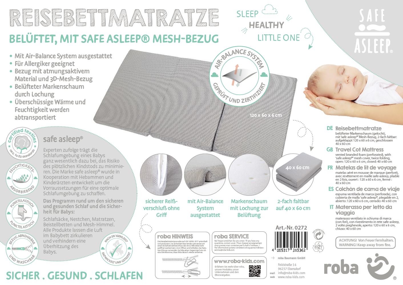 Roba 0272 Reisebettmatratze Air, 60x120 cm grau – Reisematratzen - Bild 14 Roba 0272 Reisebettmatratze Air, 60x120 cm grau – Reisematratzen - Produktbild 14