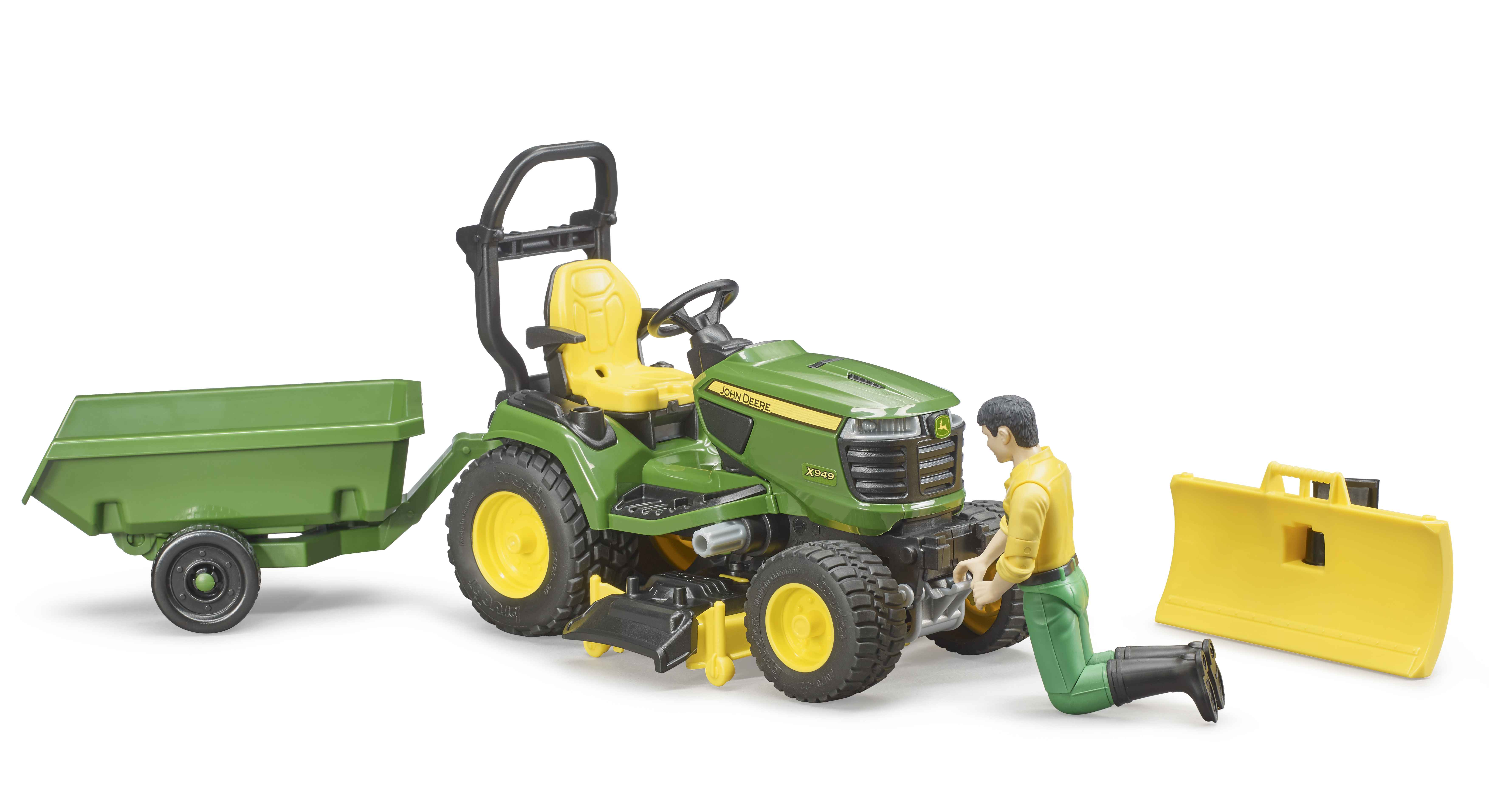 BRUDER 62104 - Bworld John Deere Rasentraktor mit Anhänger und Gärtner - Bild 4
