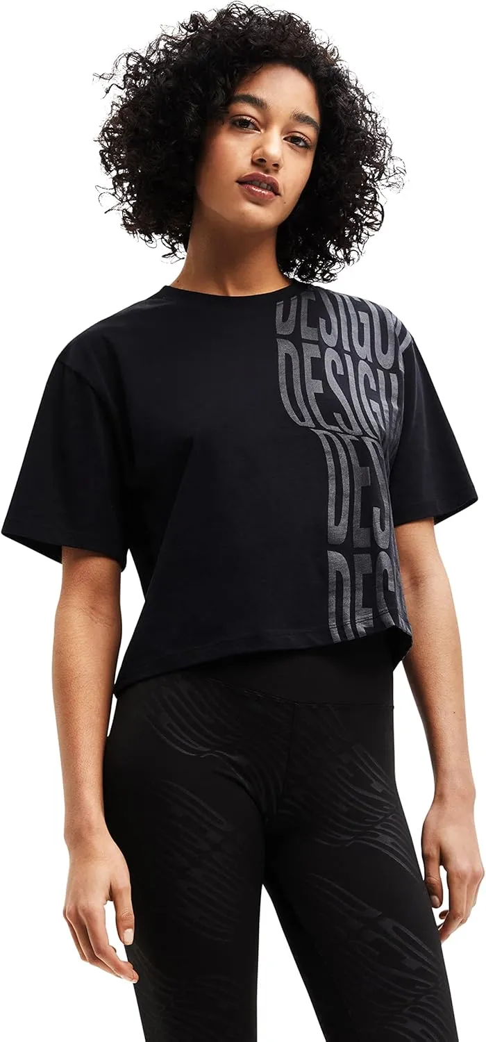 Desigual Damen T-Shirt - Schwarzes T-Shirt mit Logo-Print 22WWTK132000 GR. XL Desigual Damen T-Shirt - Schwarzes T-Shirt mit Logo-Print 22WWTK132000 GR. XL