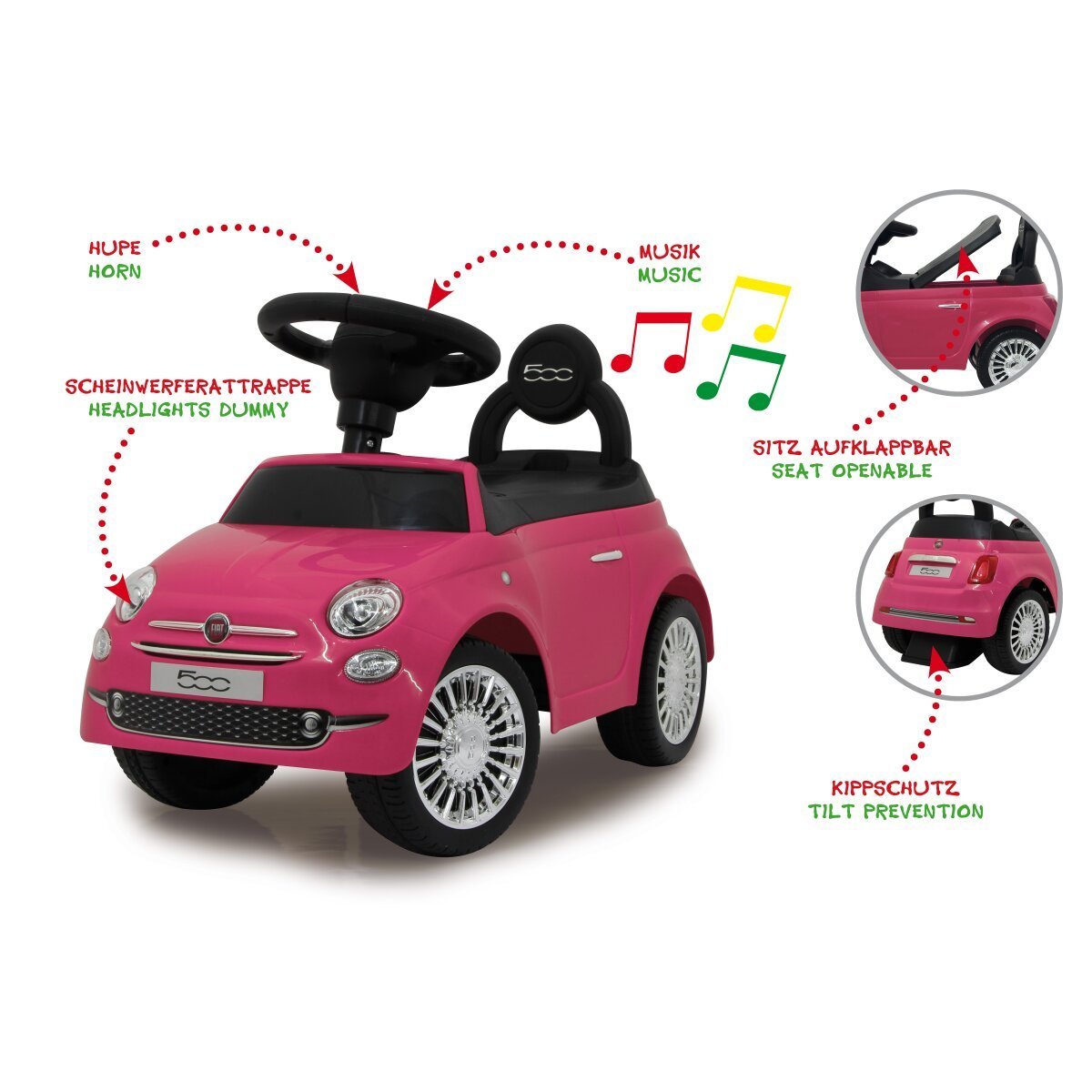 JAMARA Rutscher Fiat 500 pink 2in1 ab 12 Monaten JAMARA Rutscher Fiat 500 pink 2in1 ab 12 Monaten