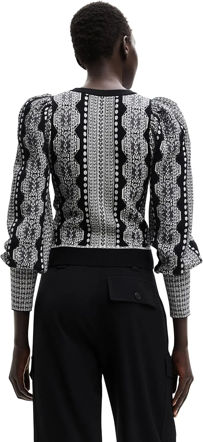 Desigual Damen Pullover - Schwarz-Weiß Strickpullover mit Muster 22WWJFA22000 GR. S