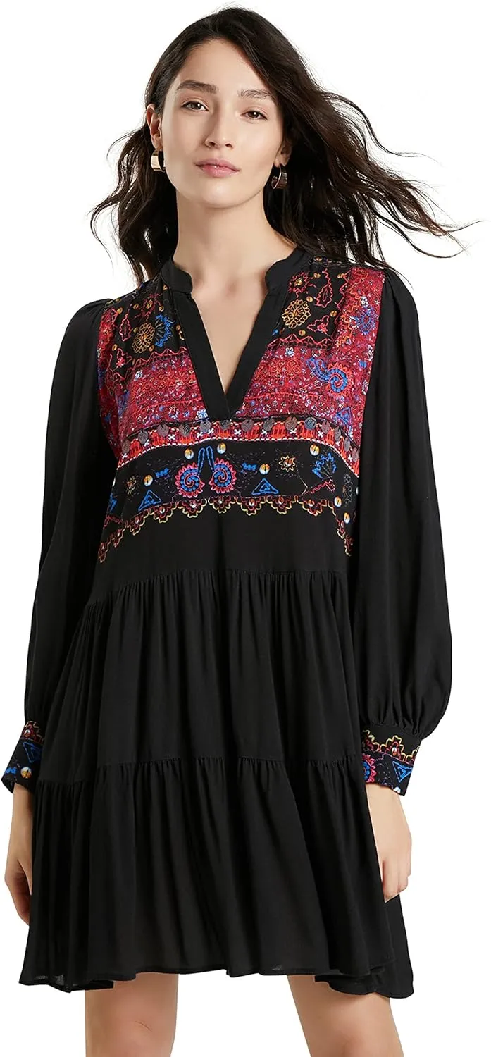 Desigual Damen Kleid „Boho Embroidery“ - Schwarz mit Muster 21WWVW492000 GR. M Desigual Damen Kleid „Boho Embroidery“ - Schwarz mit Muster 21WWVW492000 GR. M