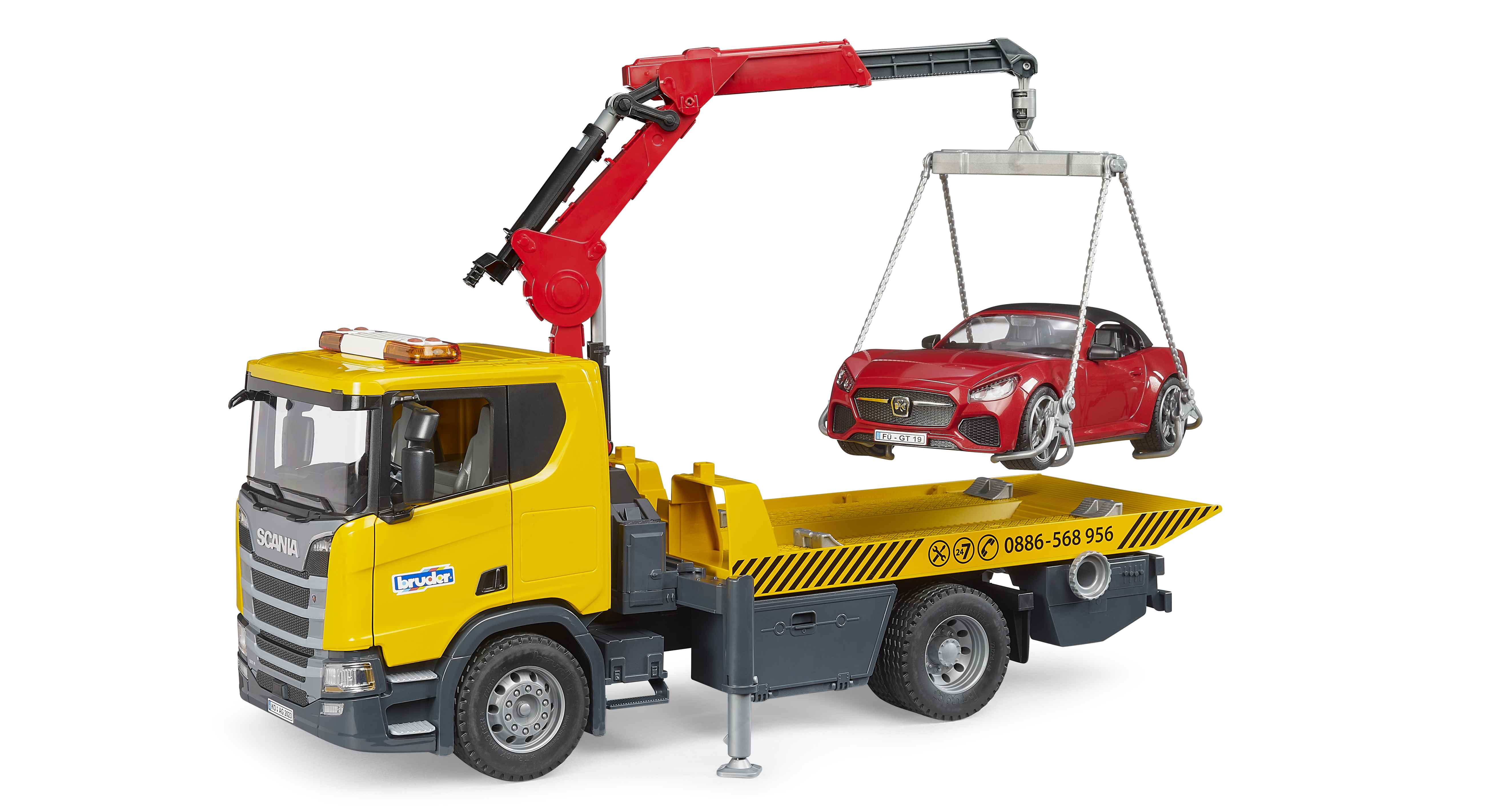 BRUDER 03552 - Scania Super 560R Abschlepp-LKW mit Light & Sound Modul und BRUDER Roadster