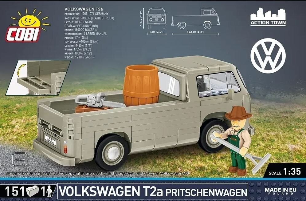 COBI, Volkswagen, T2a, Pritschenwagen, Legendärer, Transporter, im, Maßstab, 1:35, Verpackung, Zubehör, und, Details, sichtbar
