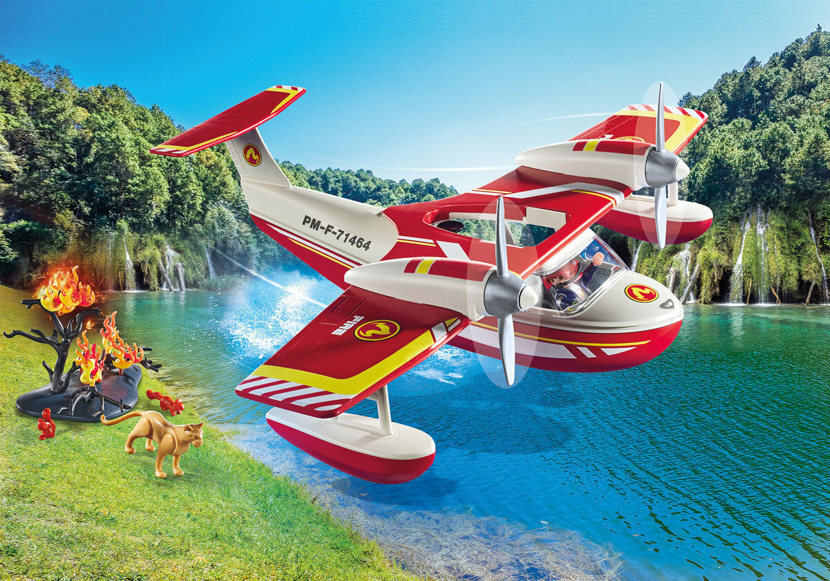PLAYMOBIL 71463 Feuerwehrflugzeug mit Löschfunktion Flugzeug, Transport, Fahrzeug, Wasserflugzeug