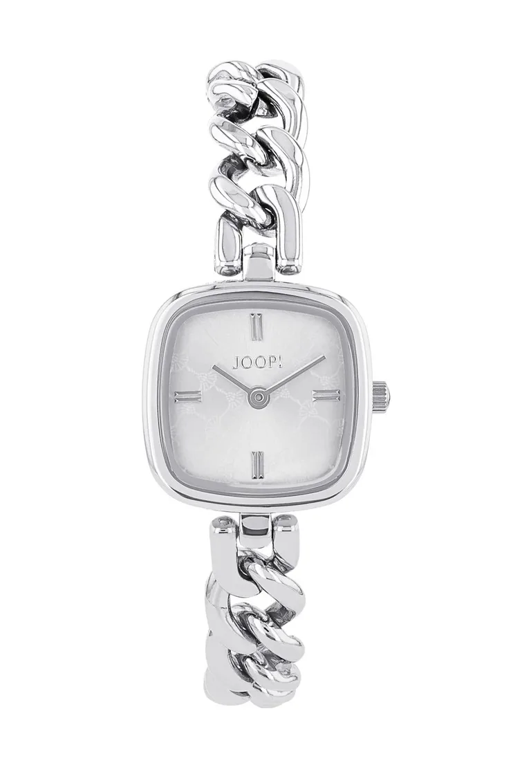 JOOP! Uhr - aus silberfarbenem Edelstahl, rechteckiges Gehäuse, Citizen Miyota Uhrwerk, Schmuckarmband, wasserdicht bis 3 bar, 16,5 cm, Damen