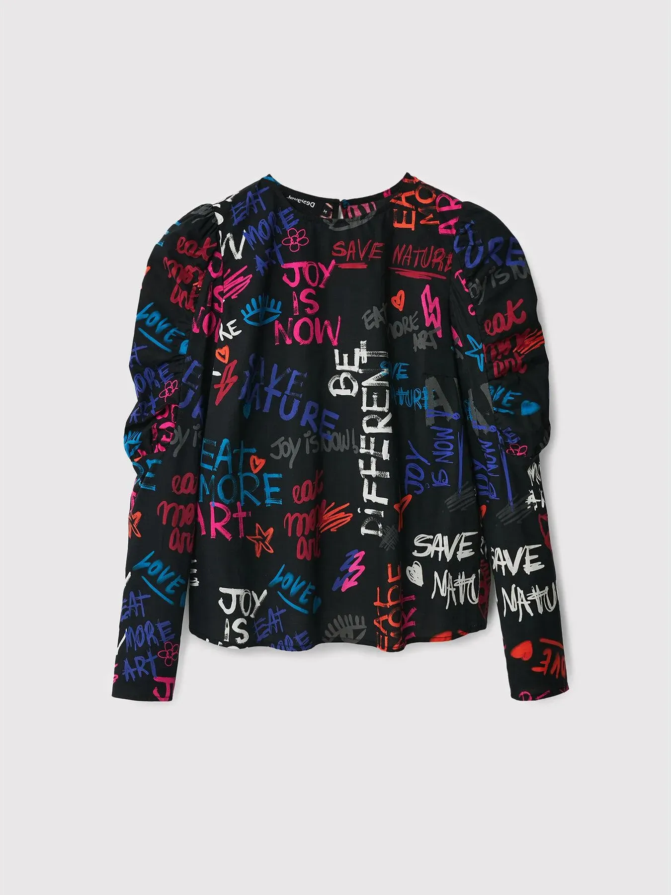 Desigual Damen Bluse - Schwarz, Bunt bedruckt 22WWBW032000 GR. M