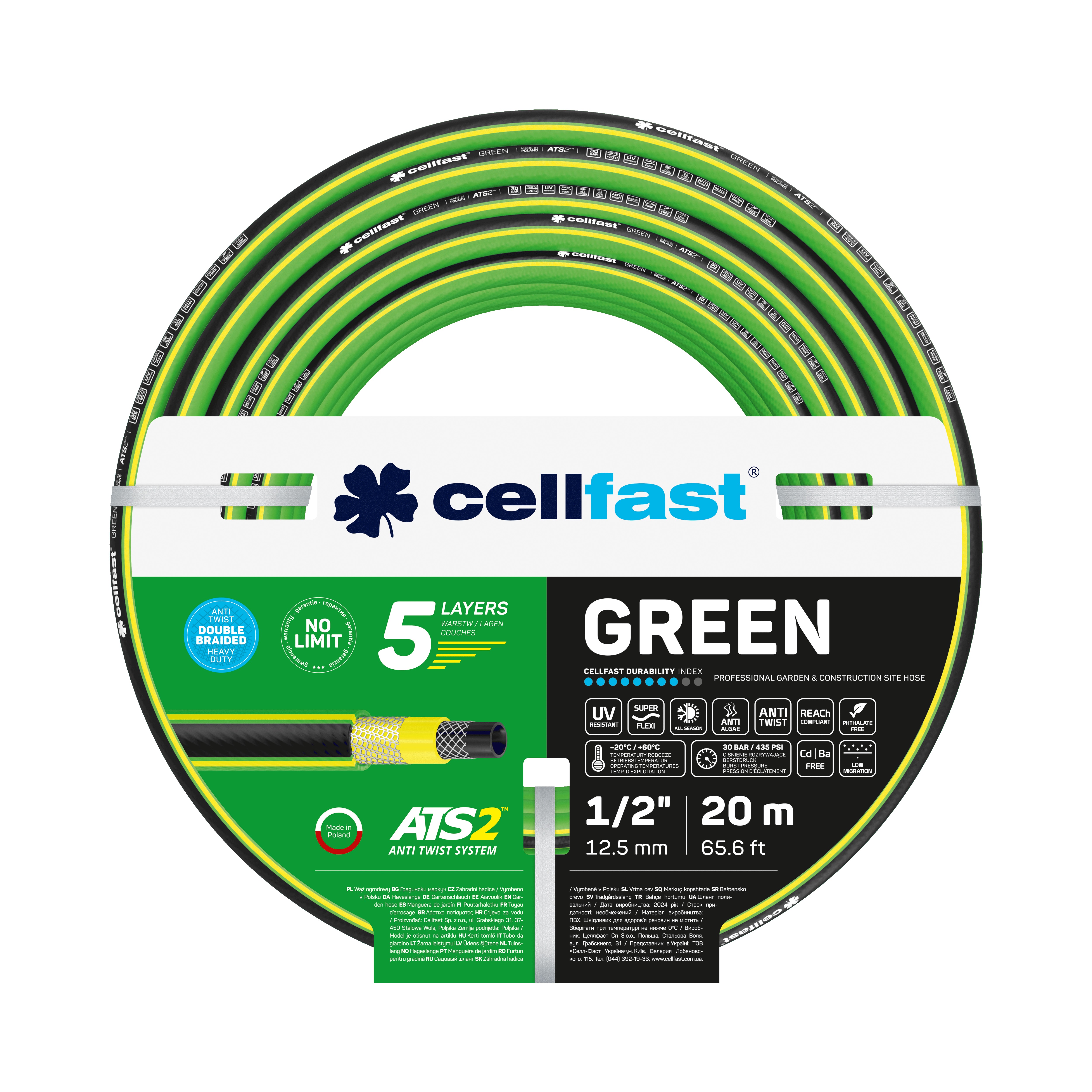 Cellfast 5-lagiger Gartenschlauch GREEN 1/2" 20 m Cellfast 5-lagiger Gartenschlauch GREEN 1/2" 20 m